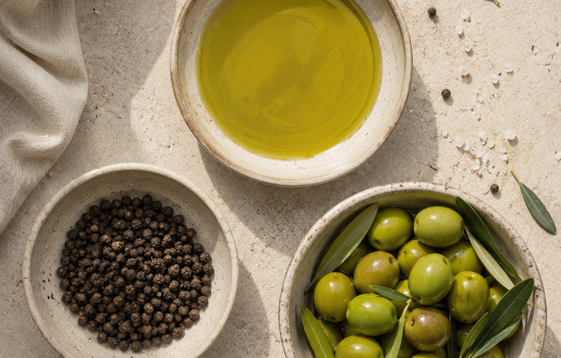 Fresh extra virgin olive oil rich in polyphenols with a naturally peppery finish