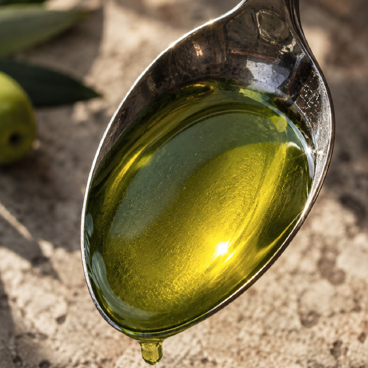 Spoonful of high polyphenol Tunisian extra virgin olive oil rich in natural antioxidants